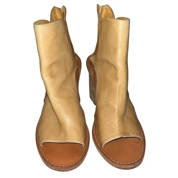 Free People Phoenix Heel Boot – Size 37 (7) Washed Leather, Natural Open Toe - Picture 6 of 11
